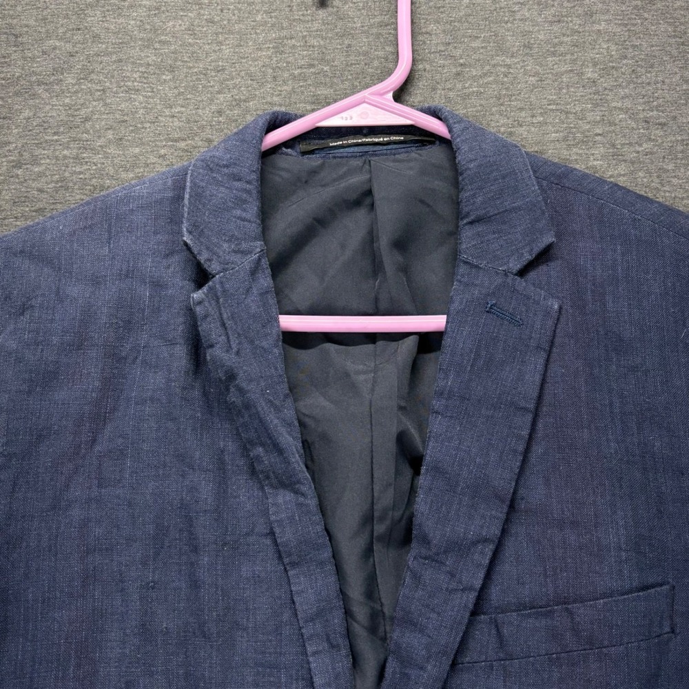 H&M Blazer Mens 34R Slim Fit Navy Linen Sport Coat Two Button Lightweight Casual - Picture 3 of 13